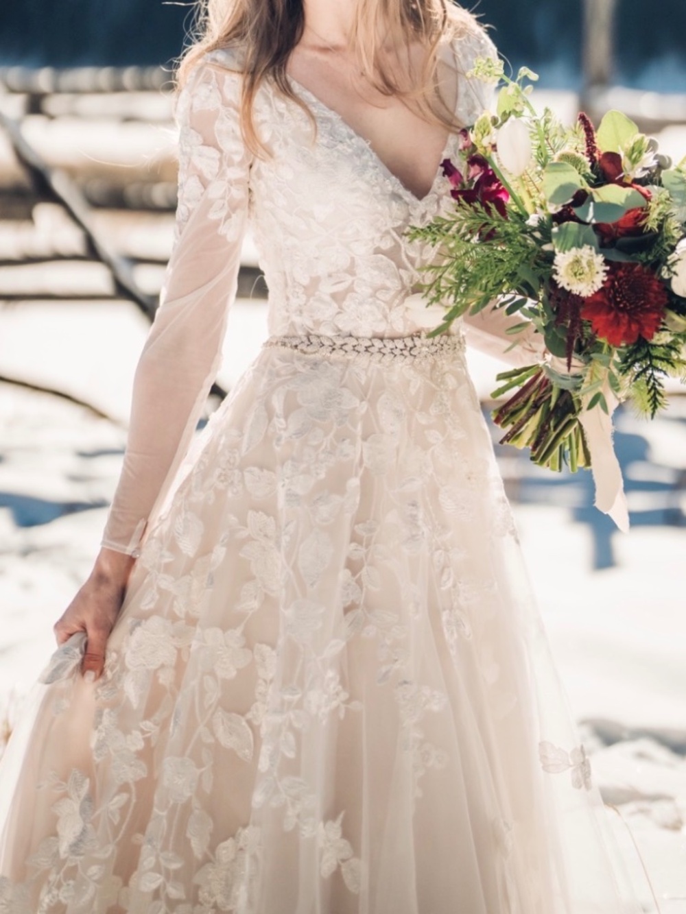 GALINA SIGNATURE Illusion Long Sleeve Wedding Dress